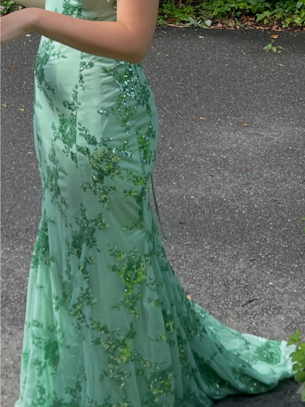 Stunning Mint / Sage Green Sequin Embellished mermaid style Dress w/ light train